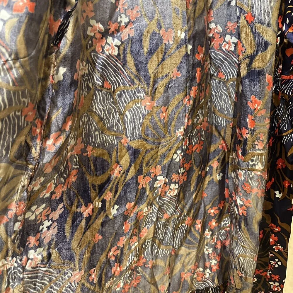 Vintage Wrap Silky Satin Robe Dressing Gown Floral Kimono Maxi Bell Sleeve 80s